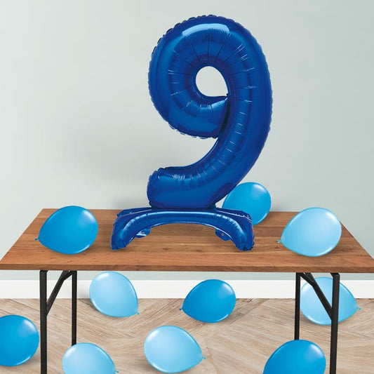 Blue Number 9 Birthday Inflated Standing Balloon Decoration - Number 9 | Party Save Smile