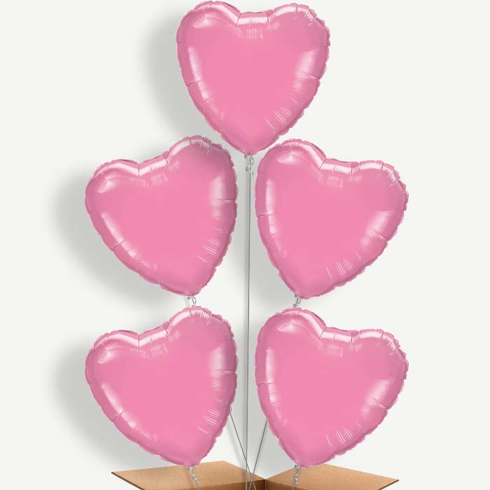 Heart Rose Pink Balloon Cluster Inflated with Helium | Party Save Smile