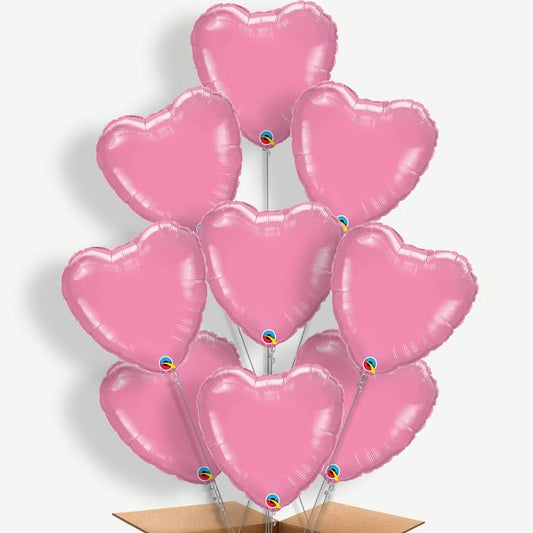 Heart Rose Pink Balloon Bundle Inflated with Helium | Party Save Smile