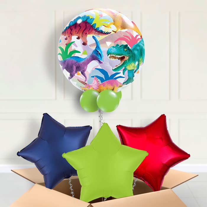 Inflated Dinosaur Bubble Balloon in a Box - Bubble Balloon with 3 Balloons | Party Save Smile