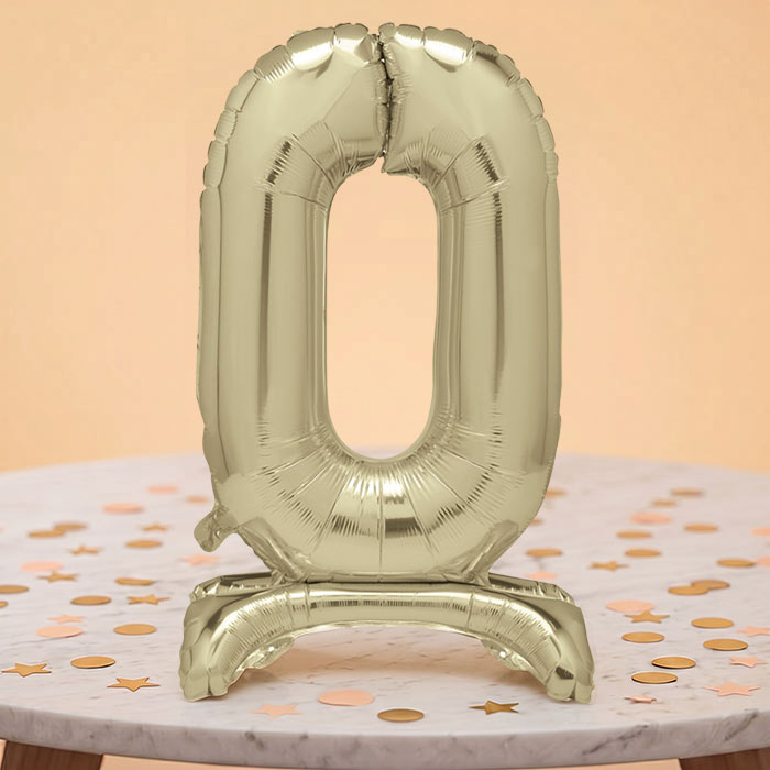Gold Number 0 Birthday Inflated Standing Balloon Decoration - Number 0 | Party Save Smile