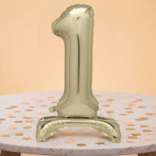 Gold Number 1 Birthday Inflated Standing Balloon Decoration - Number 1 | Party Save Smile