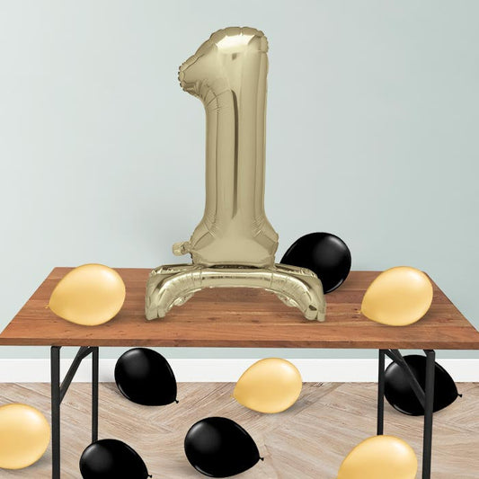 Gold Number 1 Birthday Inflated Standing Balloon Decoration - Number 1 | Party Save Smile