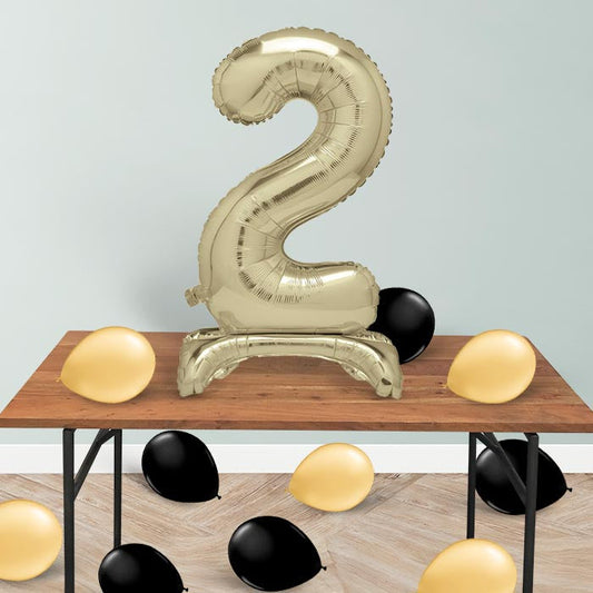 Gold Number 2 Birthday Inflated Standing Balloon Decoration - Number 2 | Party Save Smile