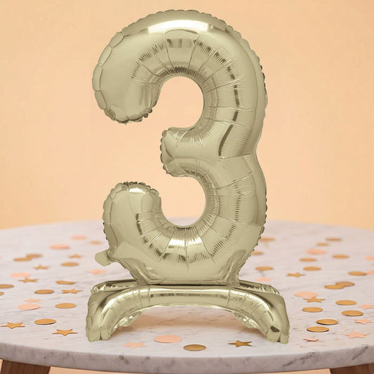 Gold Number 3 Birthday Inflated Standing Balloon Decoration - Number 3 | Party Save Smile