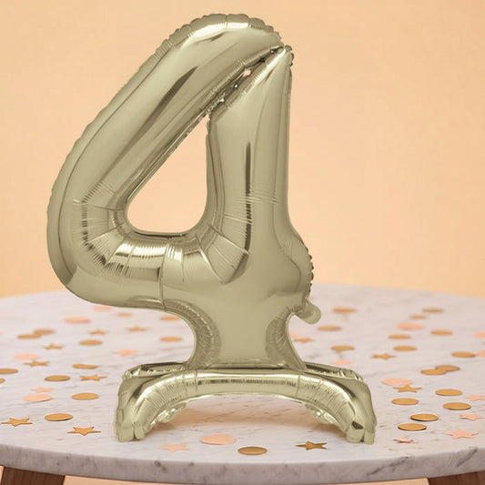 Gold Number 4 Birthday Inflated Standing Balloon Decoration - Number 4 | Party Save Smile