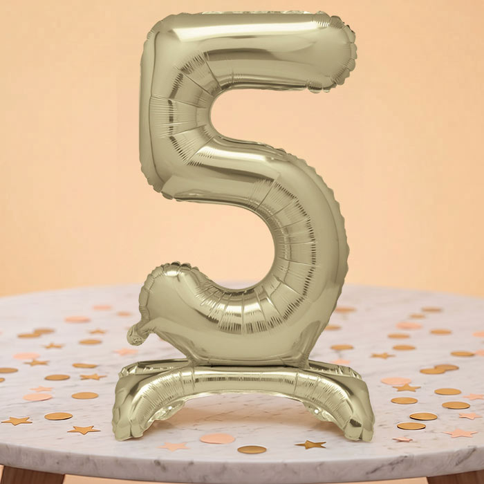 Gold Number 5 Birthday Inflated Standing Balloon Decoration - Number 5 | Party Save Smile
