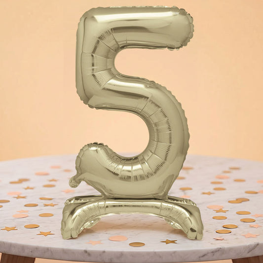 Gold Number 5 Birthday Inflated Standing Balloon Decoration - Number 5 | Party Save Smile