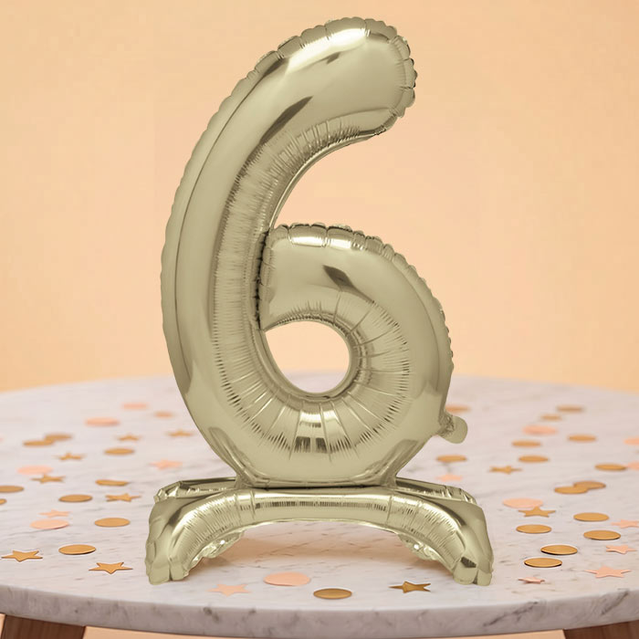 Gold Number 6 Birthday Inflated Standing Balloon Decoration - Number 6 | Party Save Smile
