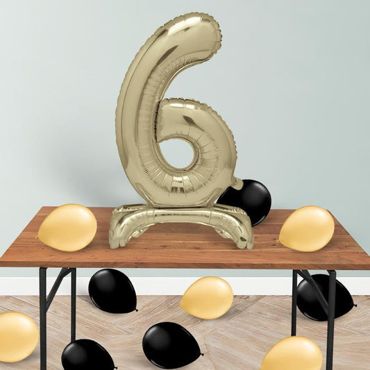 Gold Number 6 Birthday Inflated Standing Balloon Decoration - Number 6 | Party Save Smile