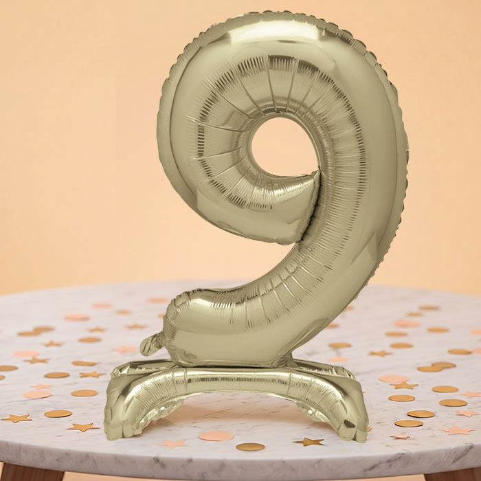 Gold Number 9 Birthday Inflated Standing Balloon Decoration - Number 9 | Party Save Smile