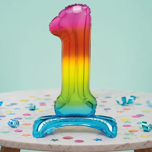 Rainbow Number 1 Birthday Inflated Standing Balloon Decoration - Number 1 | Party Save Smile