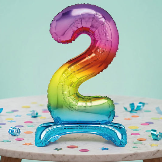 Rainbow Number 2 Birthday Inflated Standing Balloon Decoration - Number 2 | Party Save Smile