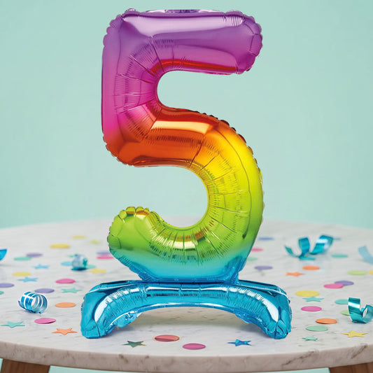 Rainbow Number 5 Birthday Inflated Standing Balloon Decoration - Number 5 | Party Save Smile