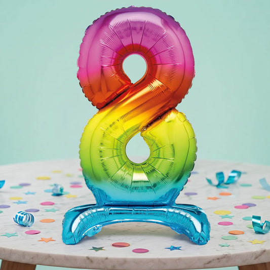 Rainbow Number 8 Birthday Inflated Standing Balloon Decoration - Number 8 | Party Save Smile