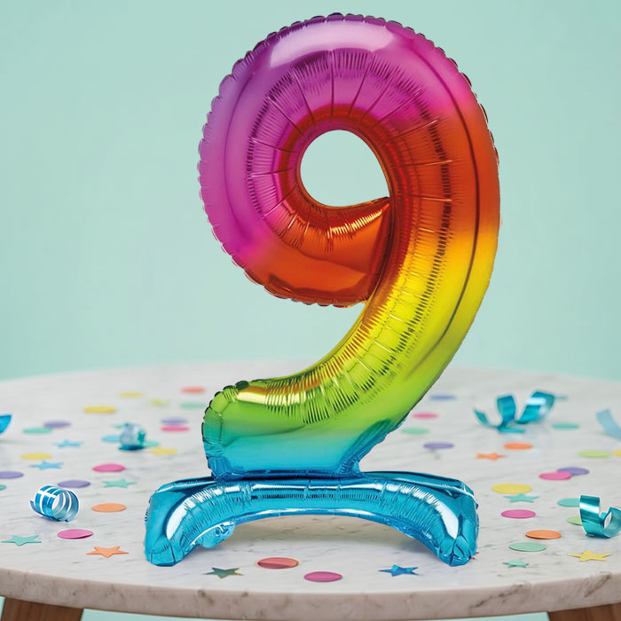 Rainbow Numbers 0-9 Birthday Inflated Standing Balloon