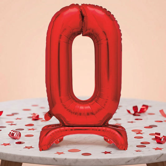 Red Number 0 Birthday Inflated Standing Balloon Decoration - Number 0 | Party Save Smile