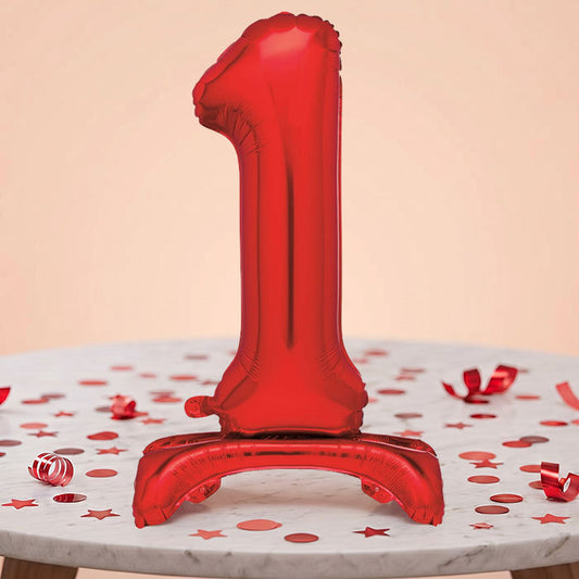 Red Number 1 Birthday Inflated Standing Balloon Decoration - Number 1 | Party Save Smile