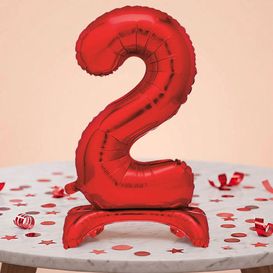 Red Number 2 Birthday Inflated Standing Balloon Decoration - Number 2 | Party Save Smile