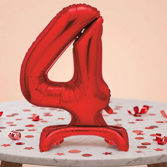 Red Number 4 Birthday Inflated Standing Balloon Decoration - Number 4 | Party Save Smile