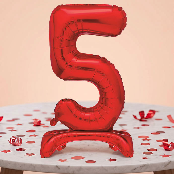 Red Number 5 Birthday Inflated Standing Balloon Decoration - Number 5 | Party Save Smile