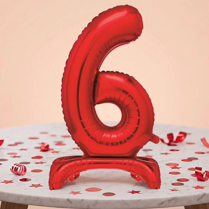 Red Number 6 Birthday Inflated Standing Balloon Decoration - Number 6 | Party Save Smile