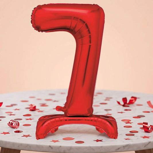 Red Number 7 Birthday Inflated Standing Balloon Decoration - Number 7 | Party Save Smile