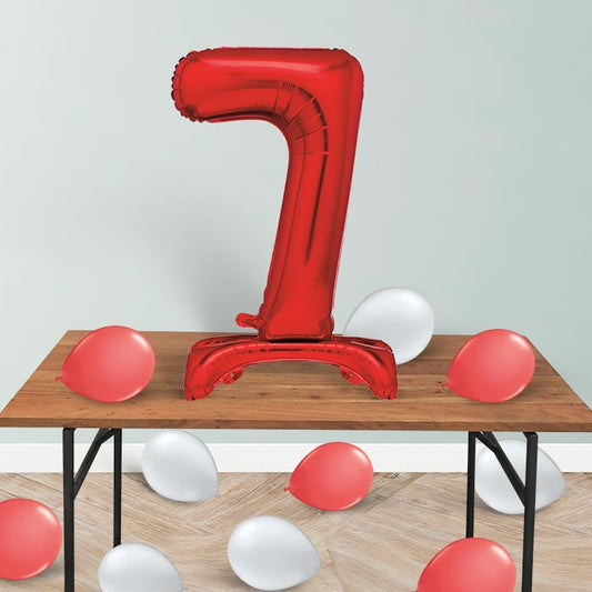 Red Number 7 Birthday Inflated Standing Balloon Decoration - Number 7 | Party Save Smile