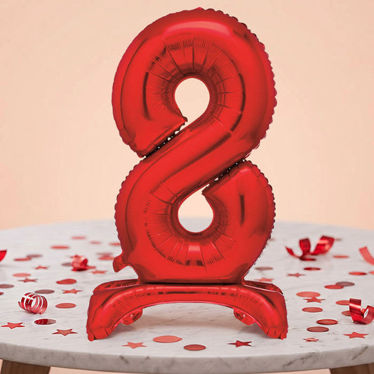 Red Number 8 Birthday Inflated Standing Balloon Decoration - Number 8 | Party Save Smile