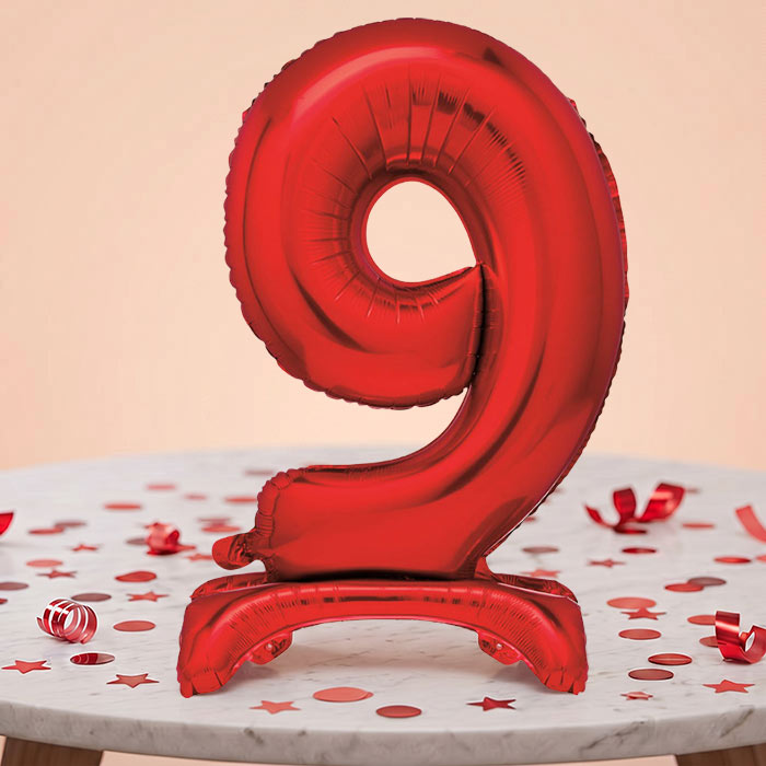 Red Number 9 Birthday Inflated Standing Balloon Decoration - Number 9 | Party Save Smile