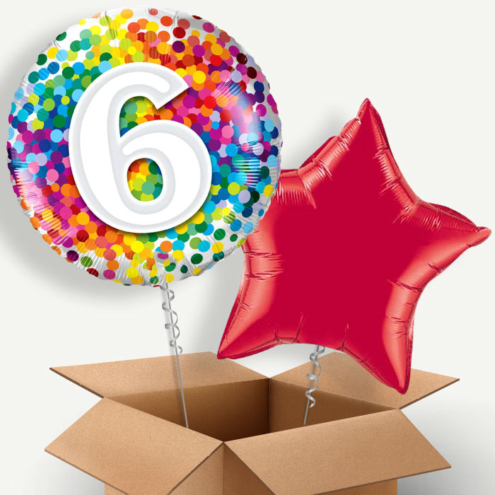 Colourful Confetti 6th Birthday Helium Balloon Duo | Party Save Smile