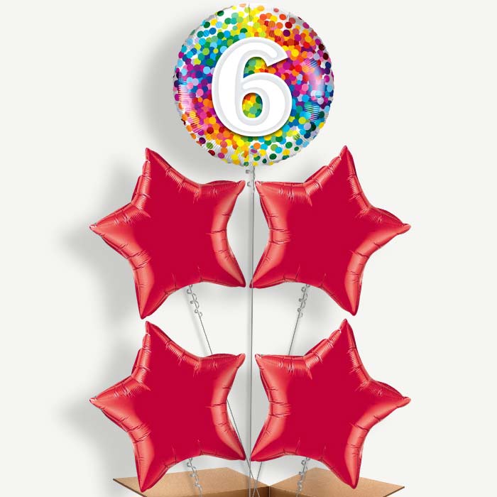 Colourful Confetti 6th Birthday Helium Cluster Balloons | Party Save Smile