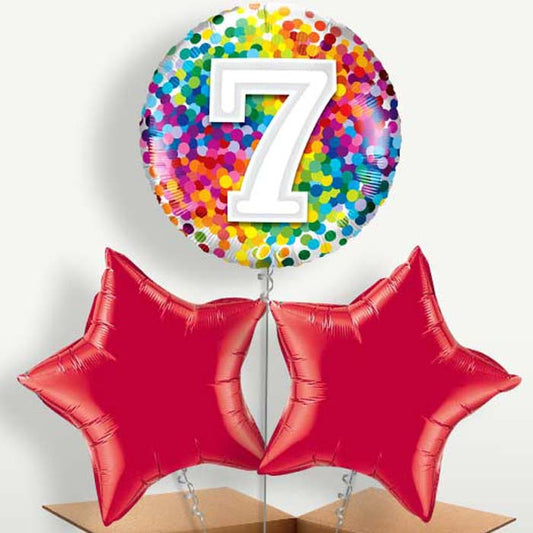 7th Birthday Rainbow Bunch of Balloons inflated with Helium | Party Save Smile