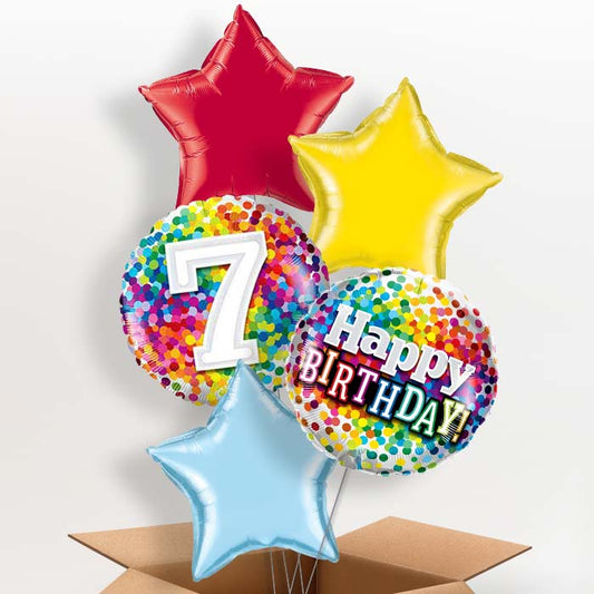 7th Birthday Helium Balloons in a Box - Rainbow - 5 Balloon | Party Save Smile