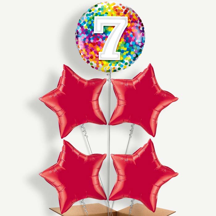 7th Birthday Rainbow Balloon Cluster Inflated with Helium | Party Save Smile