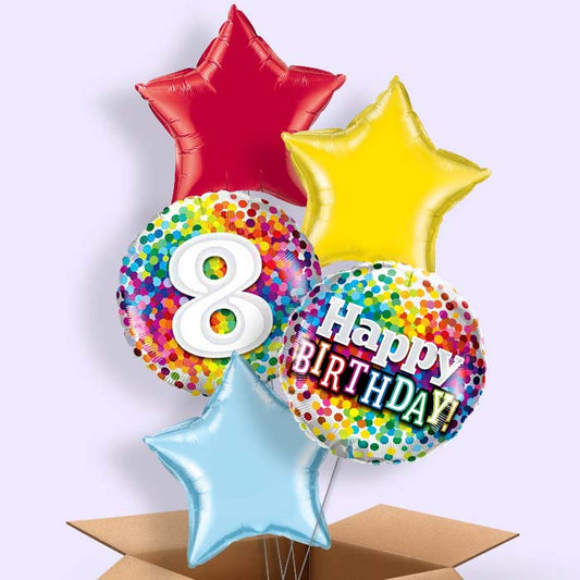 8th Birthday Helium Balloons in a Box - Rainbow - 5 Balloon | Party Save Smile