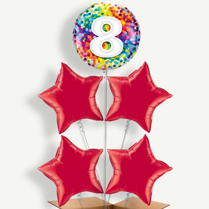 8th Birthday Rainbow Balloon Cluster Inflated with Helium | Party Save Smile