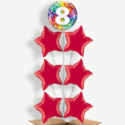 8th Birthday Rainbow Balloon Arrangement Inflated with Helium | Party Save Smile
