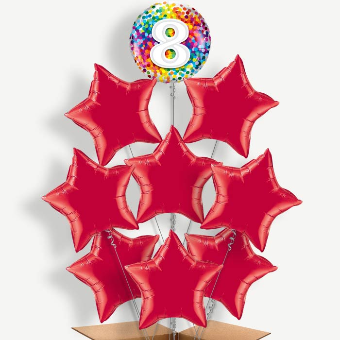 8th Birthday Rainbow Balloon Bundle Inflated with Helium | Party Save Smile