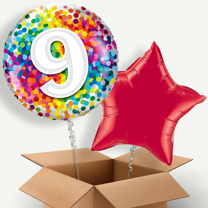 Colourful 9th Birthday Helium Balloon Duo | Party Save Smile