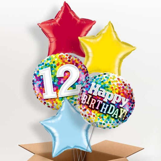 Colourful 12th Birthday Helium Balloons in a Box - 5 Balloon | Party Save Smile