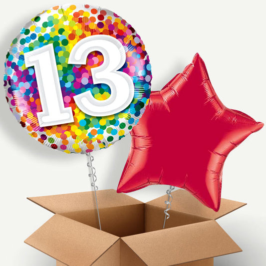 Rainbow Confetti 13th Birthday Helium Balloon Couple | Party Save Smile