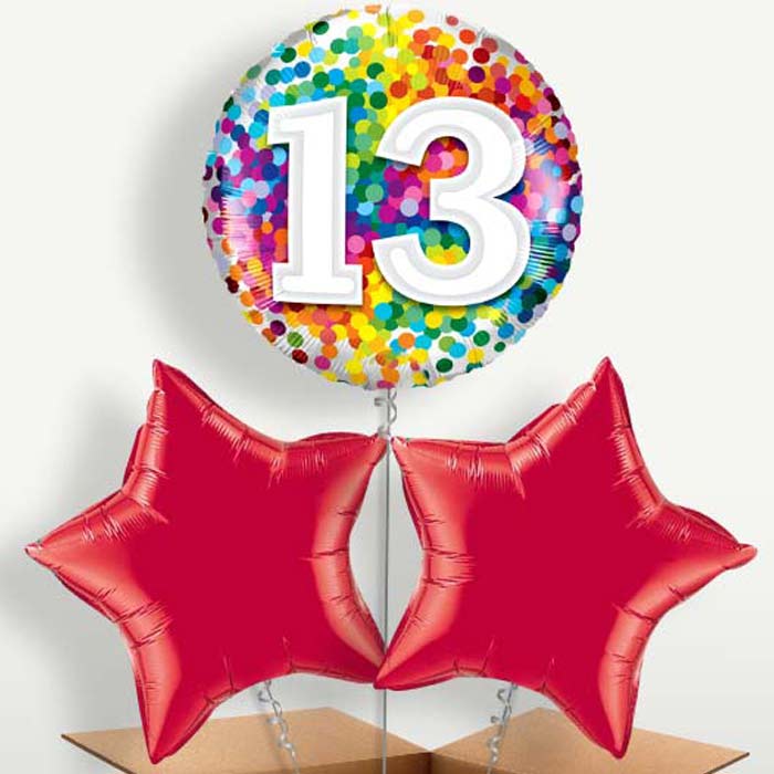 Rainbow Confetti 13th Birthday Trio Balloon Bunch | Party Save Smile