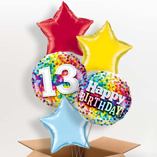 Rainbow Confetti 13th Birthday Helium Balloon in a Box - 5 Balloon | Party Save Smile