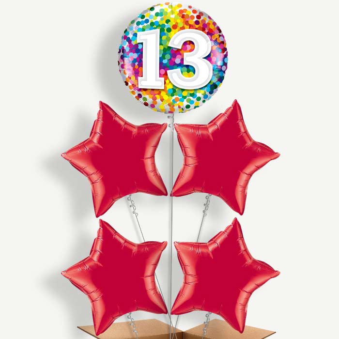 Rainbow Confetti 13th Birthday Helium Cluster Balloons | Party Save Smile