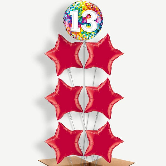 Rainbow Confetti 13th Birthday Helium Balloon Arrangement | Party Save Smile