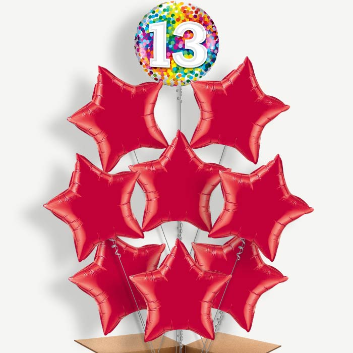 Rainbow Confetti 13th Birthday Helium Balloon Bundle | Party Save Smile