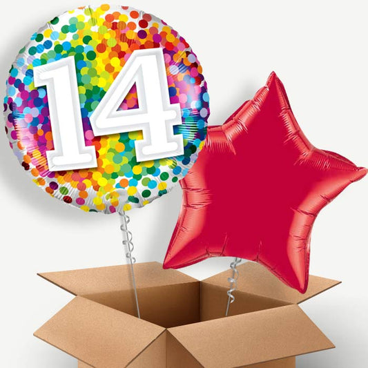 Rainbow Dots 14th Birthday Helium Balloon Couple | Party Save Smile