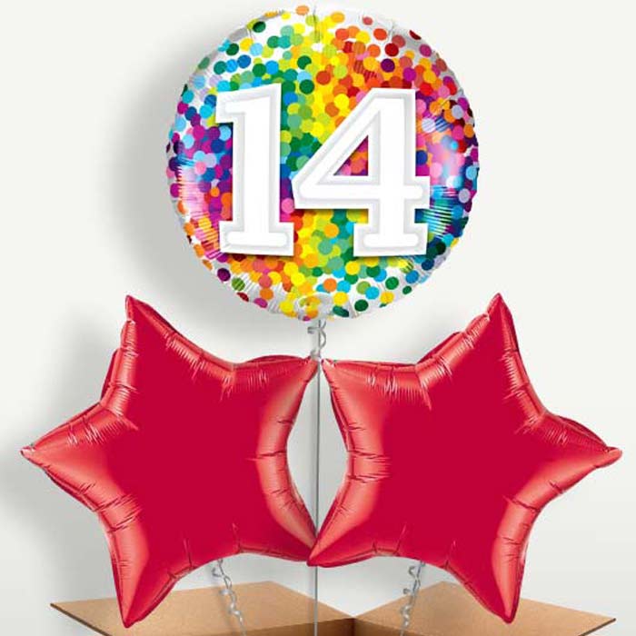 Rainbow Dots 14th Birthday Trio Balloon Bunch | Party Save Smile