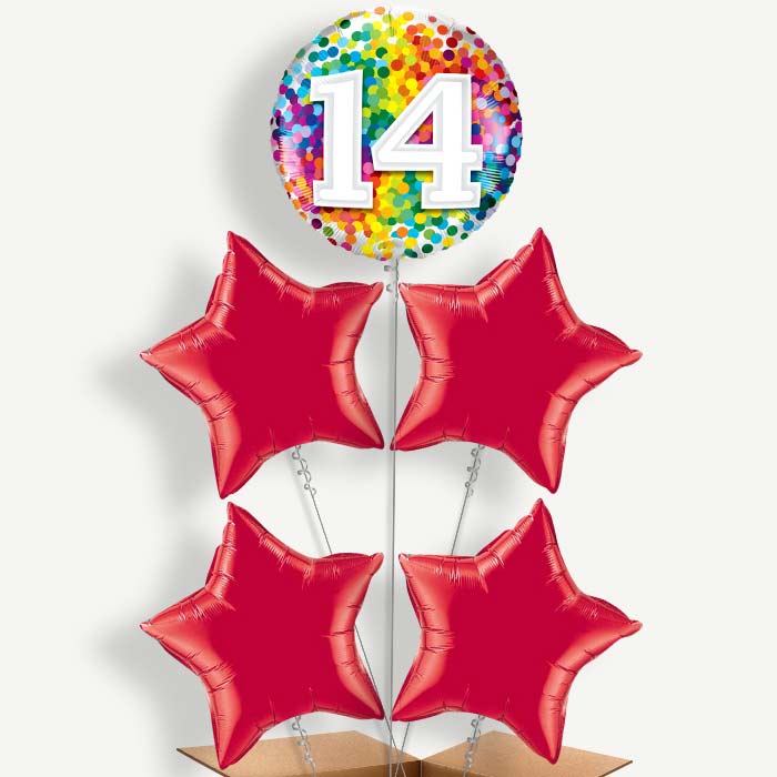 Rainbow Dots 14th Birthday Helium Cluster Balloons | Party Save Smile